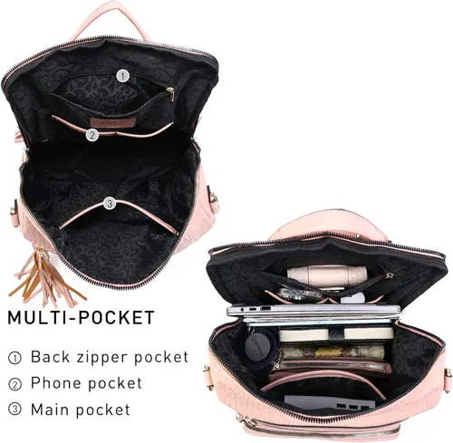 Vista 71 de MKP COLLECTION Mochila de moda para mujer, bolsa convertible grande para mujer, mochila de viaje, bolsa de hombro, juego de 2 piezas con borla, Beige