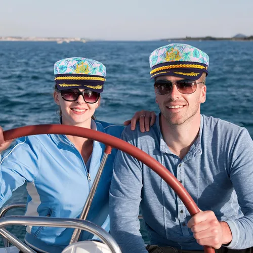 Vista 8 de KESYOO Sombrero de capitán bordado de marinero para mujeres y hombres, sombrero rosa de Almirante marino
