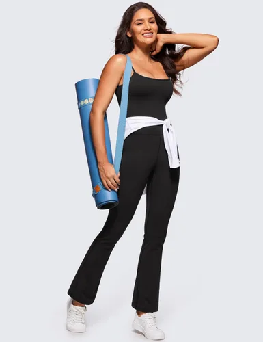 Vista 3 de CRZ YOGA Butterluxe - Overol acampanado para mujer, con tirantes delgados, para entrenamiento, atlético, con cuello cuadrado, con brasier integrado