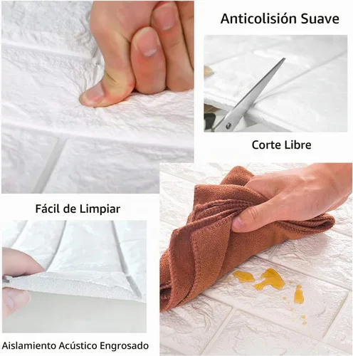 Vista 6 de 10 calcomanías de pared de ladrillo 3D, 59 pies cuadrados de espuma de polietileno, papel tapiz autoadhesivo extraíble e impermeable, azulejos