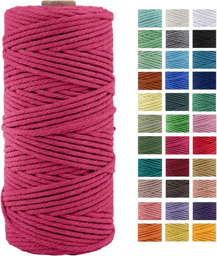 Vista 27 de Cordón de macramé de algodón natural grueso de 3mm x 109 yardas, cuerda de algodón trenzado de 4 hebras para macramé suave de color natural hecho a