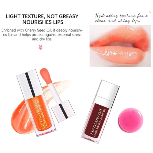 Vista 5 de Aceite de brillo labial, aceite hidratante para labios tintado, bálsamo labial transparente, brillo labial voluminoso, aceite labial transparente