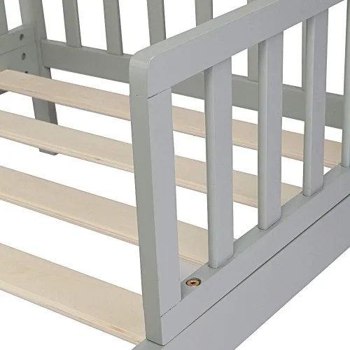 Vista 4 de Cama de madera, muebles de dormitorio para niños con barandillas de seguridad (gris)