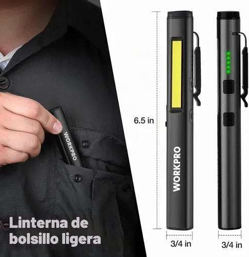 Vista 5 de WORKPRO Luz recargable de la pluma, linterna LED de 450 lúmenes con luz UV Negro