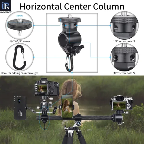 Vista 5 de Cámara de fibra de carbono Horizontal Tripod-INNOREL HT284C con columna central giratoria de 360 grados y cabezal de bola central de baja gravedad