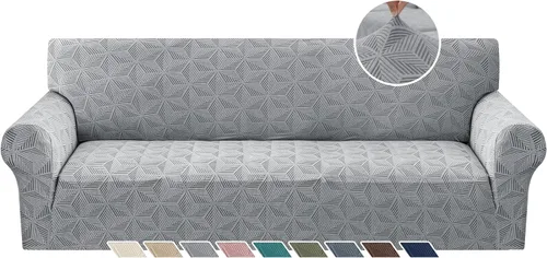 Vista 28 de YEMYHOM 1 Pieza Fundas Elásticas para Sofá de 3 Cojines, Funda de Sofá Jacquard con Parte Inferior Elástica Antideslizante, Funda Engrosada Azul