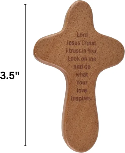 Vista 4 de Needzo Cruz de madera con corazón sagrado y cómodo, regalos inspiradores religiosos de mano, 3.5 pulgadas