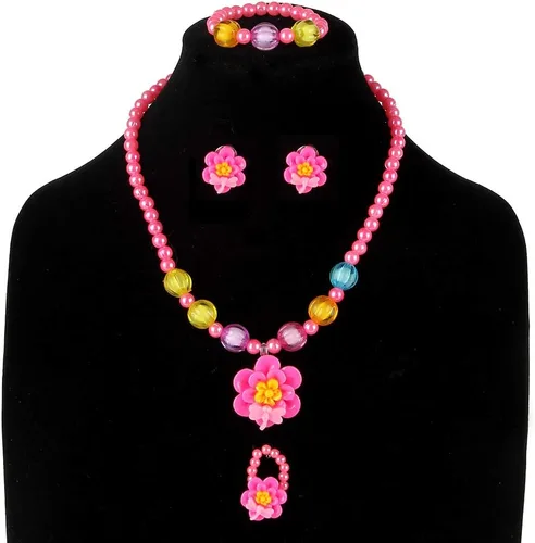 Vista 2 de Joyas de juego para niñas pequeñas, niños niñas para disfrazarse, bolso rosa, pulsera, collar, anillo, aretes