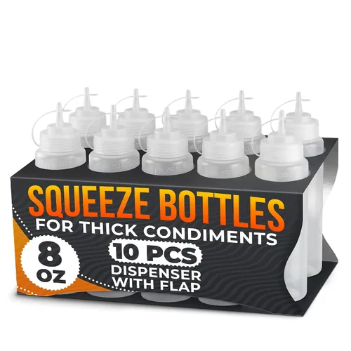 Vista 20 de 6 botellas de plástico para salsas de 4 onzas (4.1 fl oz), juego de botellas reutilizables pequeñas con punta fina cortable, para barbacoa, picnic