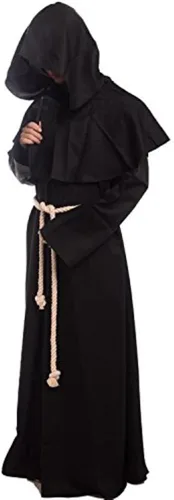 Vista 2 de Disfraz medieval con capucha de monje renacentista y sacerdote de Friar