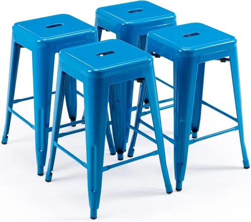 Vista 9 de Vogue Furniture Direct 24" Taburetes de bar de metal sin respaldo negros para interiores/exteriores, altura para encimera con asiento cuadrado