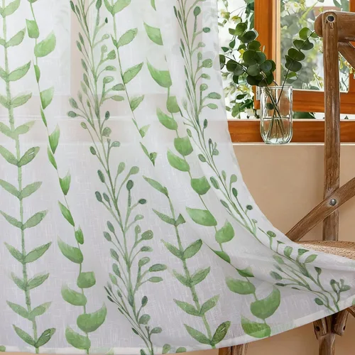 Vista 103 de BUHUA Cortinas pequeñas para ventana de 36 pulgadas de largo, 2 paneles, cortinas opacas con elegantes ramas de árbol plateadas, cortinas de bloqueo