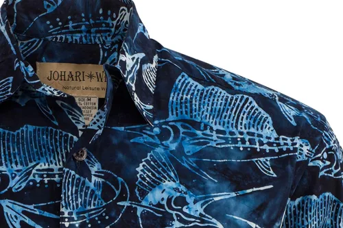 Vista 2 de Johari West Sailfish Night Tropical Hawaiian Batik Camisa