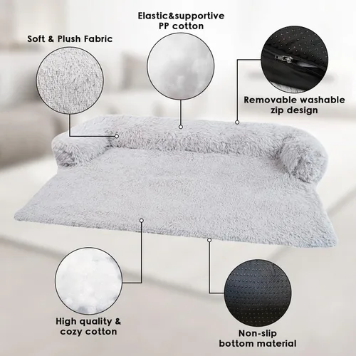 Vista 2 de Cama para perros mediana lavable, extraíble, de felpa esponjosa, funda de sofá para perros con protector de muebles de aterrizaje para perros, camas