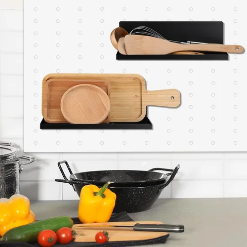 Vista 6 de Therwen Paquete de 4 estantes magnéticos para tablero de clavijas, organizador de pared, estante de metal con bandeja de acero, accesorios
