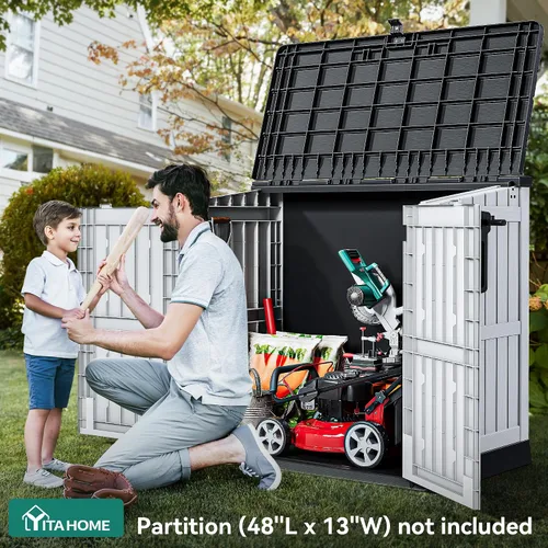 Vista 2 de YITAHOME - Cobertizo de almacenamiento al aire libre de 36 pies cúbicos de resina, cobertizo de herramientas horizontal resistente a la intemperie