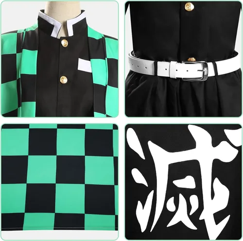 Vista 6 de Conjunto de disfraz de cosplay de anime, traje de Demon Slayer uniforme completo para niños y niñas