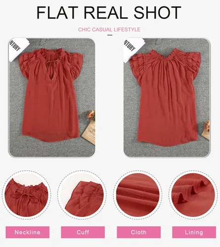 Vista 5 de Dokotto - Blusas informales con cuello en V para mujer diseño de manga corta con cordón ajustable