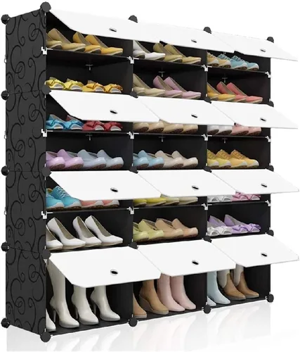 Vista 2 de GRFIT Zapatero de entrada, organizador portátil para zapatos, estante de torre de 8 niveles, estante de almacenamiento de zapatos, soporte