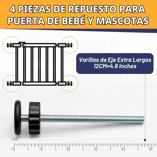 Vista 3 de Paquete de 4 piezas de repuesto de varilla de husillo roscado para puertas de bebé de 0.315 in
