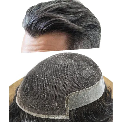 Vista 19 de Hombres Toupee Sistema de Cabello Humano Real para Hombres Encaje Suizo Toupee Para Hombres Nudos Blanqueados Hombres Hairpieces Pieza Para Hombres