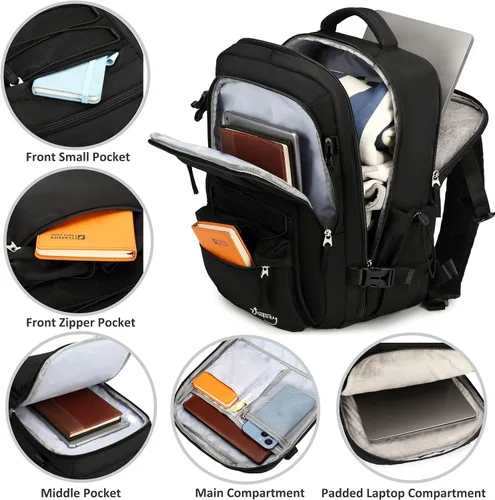 Vista 3 de Mochila de viaje para mujeres y hombres, mochilas para laptop de 15.6 pulgadas con puerto USB, bolsa de transporte aprobada por aerolíneas, bolsas
