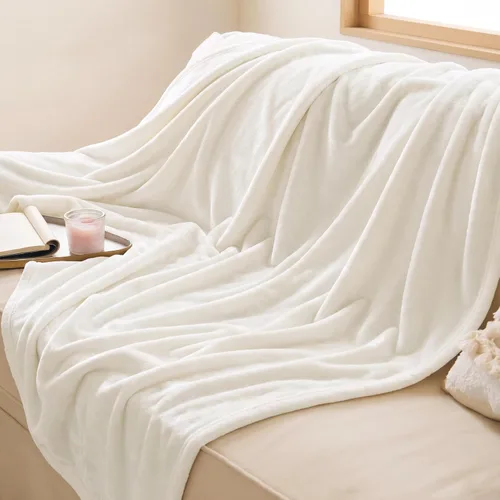 Vista 5 de Bedsure - Manta de forro polar tipo peluche para sofá color crema - Mantas y cobijas suaves, mullidas, acogedoras y ligeras para sofá, 50 x 60 01