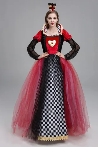 Vista 7 de OASMA Disfraz de reina para mujer, disfraz de Halloween del país de las maravillas, corazones rojos reales, carnaval, cosplay para adultos