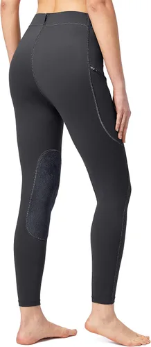 Vista 3 de SANTINY Pantalones de equitación para mujer con bolsillos con cremallera, mallas de escuela con parche en la rodilla, pantalones ecuestres para mujer