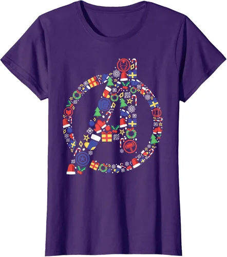 Vista 12 de Marvel Avengers A Logo Symbol Holiday Christmas Icons Camiseta, Negro
