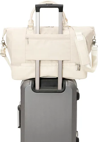 Vista 4 de Kinmac Bolsa de viaje de viaje, bolsa de mano para deportes de fin de semana para el gimnasio (beige)