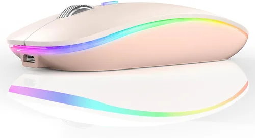 Vista 9 de TENMOS Ratón inalámbrico Bluetooth, LED delgado (Bluetooth 5.1 + USB) 2.4GHz recargable silencioso con adaptador tipo C para Laptop/MacBook/iPad