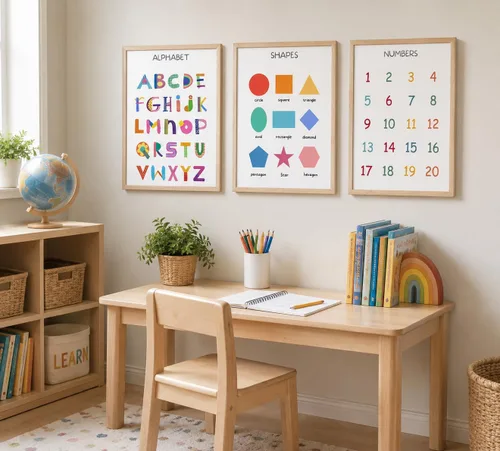 Vista 5 de DULASI - Paquete de 6 carteles educativos para niños, juego de arte de pared de lienzo sin marco, formas del alfabeto, números, colores, meses