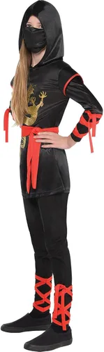 Vista 4 de Amscan Disfraz de Halloween de Ninja definitivo para niñas, con leggings, cinturón y máscara