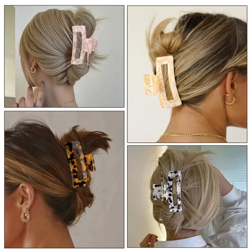 Vista 3 de Magicsky 10 pinzas para el cabello para mujer, pinzas grandes acrílicas de mármol ópalo para cabello grueso y delgado, bonitos pasadores de mariposa
