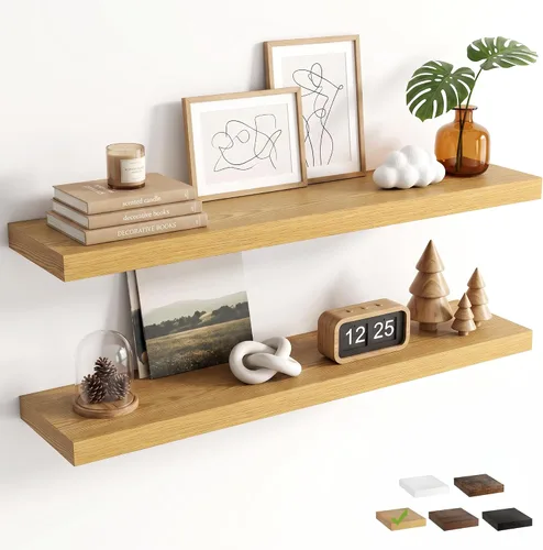 Vista 18 de Marsmiles 9.3 Inch Floating Shelves for Wall 2 Pack, 9.3" D Wood Grain Bathroom Shelves Black Finish