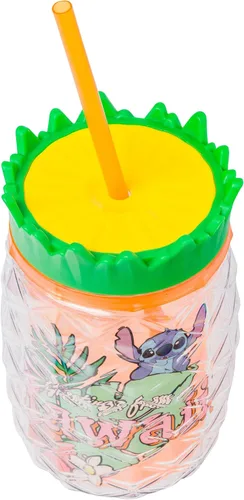 Vista 6 de Silver Buffalo Disney Lilo y Stitch Saludos desde Hawái con Scrump, Vaso de doble pared con forma de piña, 473 ml (16 oz)