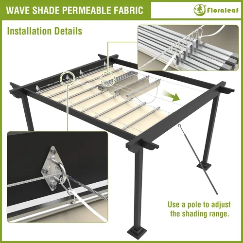 Vista 5 de Cubierta de Sombra para Pérgola de 3'×4' Impermeable Retráctil Toldo de Repuesto para Pérgola Vela de Sombra Deslizante con Herrajes de Cable