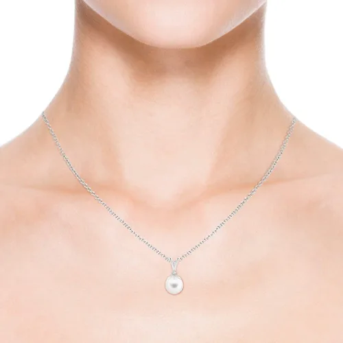 Vista 4 de ANGARA Natural Freshwater Pearl Pendant Necklace with Diamonds in Sterling Silver, 14K Solid Gold for Women, Girls, June Birthstone Jewelry Gift for