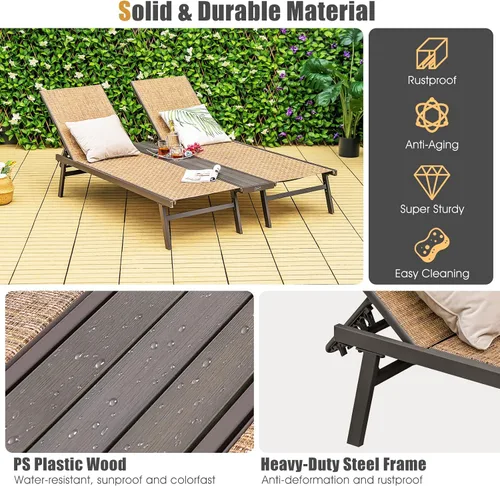 Vista 7 de COSTWAY Patio 2-Persona Chaise Lounge Chair 6-Posición Trasera Ajuste Panel Medio
