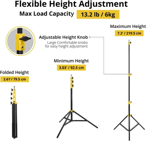 Vista 3 de Flashpoint Pro - Soporte de luz acolchado de aire resistente (amarillo, 7.2 pies)