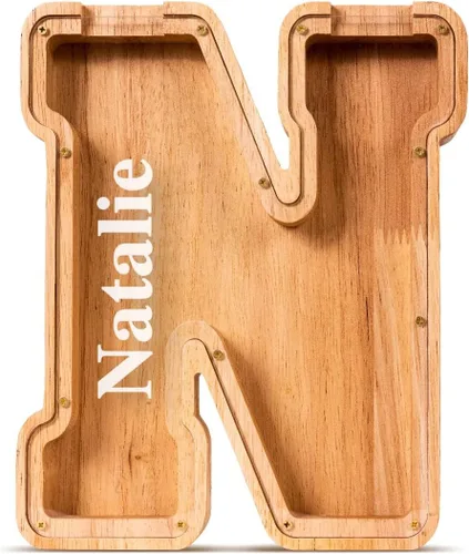 Vista 84 de SummiDate Alcancía de madera de letra para niños y niñas, Alfabeto, personalizada, regalo de cumpleaños y pascua para niños (A)