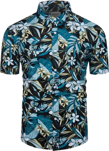 Vista 13 de TUNEVUSE - Camisa de manga corta para hombre con botones, diseño floral, camisa hawaiana de playa de verano de algodón Estampado de plátano.