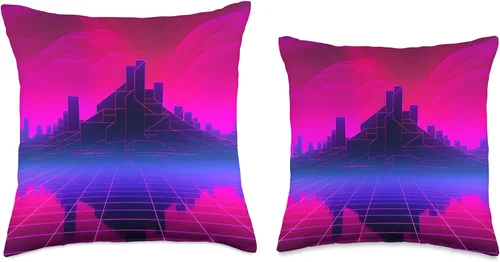 Vista 3 de PP Accessories Retrowave 80s Vaporwave Synthwave Landscape Throw Pillow, 16x16, Multicolor