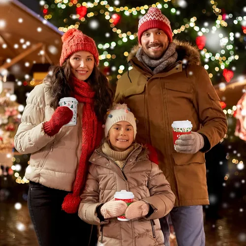 Vista 7 de Kochorie Juego de 100 tazas de café desechables de Navidad de 12 onzas con tapas de cúpula, papel desechable de Navidad, taza aislada extragruesa