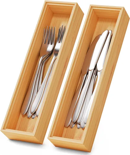 Vista 9 de Pequeñas cajas organizadoras de cajones de cocina de bambú bandeja