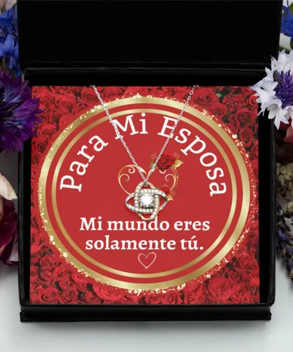 Vista 3 de Regalo para mi esposa "Mi mundo eres tu" cadena para esposa, collar para mi mujer