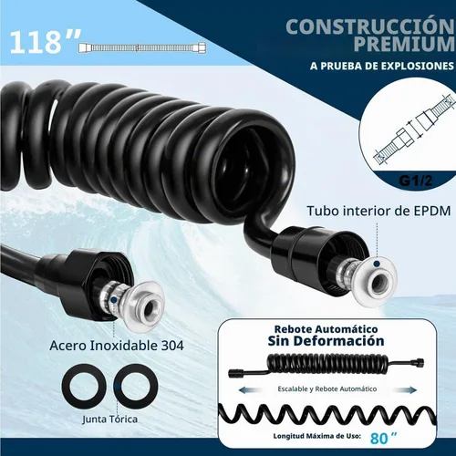 Vista 2 de Manguera de resorte telescópica flexible de PU, gris, 118" 3 Metros Gris