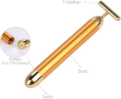 Vista 5 de Beauty Bar - Masajeador facial eléctrico dorado de 24 quilates, herramientas de masaje facial en forma de T, para el cuidado de la piel, brazo, ojo