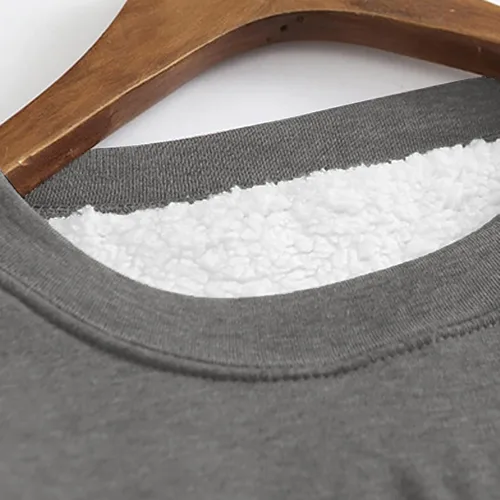 Vista 4 de Ceboyel Sudadera con forro polar para mujer, cuello redondo, suéter sherpa, ropa cálida de invierno 2023